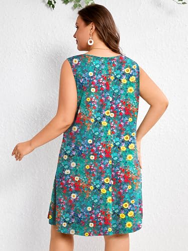 Image of AusLook Plus Size Summer Midi Dress for Women Sleeveless Casual A Line Swing Dress with Pockets Keyhole Neck Beach 1X-5X