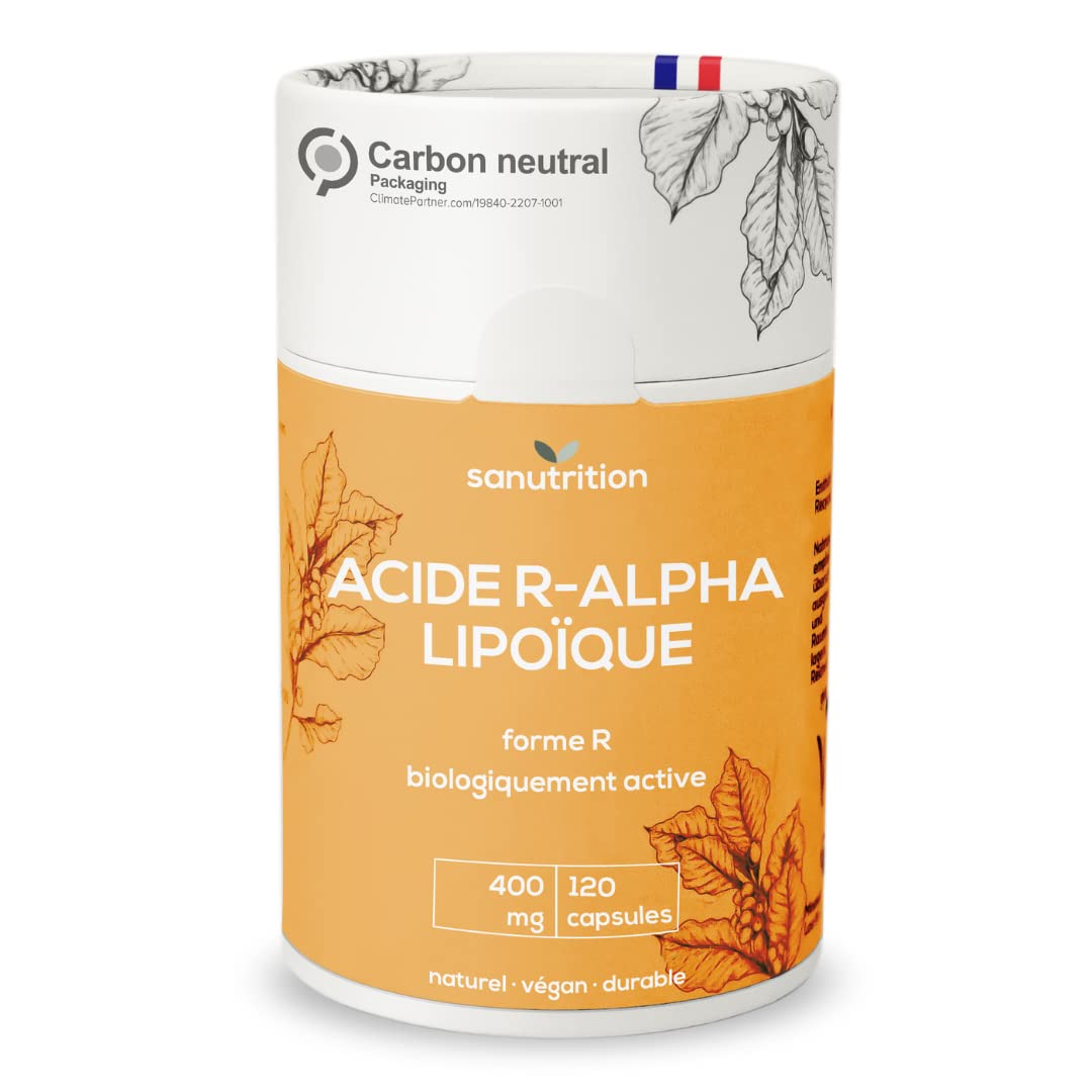 Acide R-alpha-lipoïque 400 mg par gélule | 120 gélules | Hautement dosé | en biodisponibilité particulièrement élevée | Végétalien | Emballage papier 100% écologique