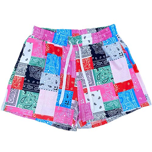ksotutm Women's Bandana Fashion Paisley Print Shorts Summer Beach Patchwork Short Bandana Pants Pink