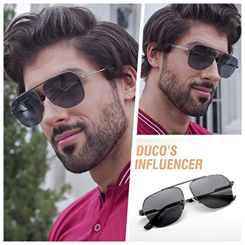 DUCO Retro Aviator Sunglasses for Mens Womens Semi-Rimless Non-Polarized Trendy Sun Glasses Metal Frame for Driving DC30352