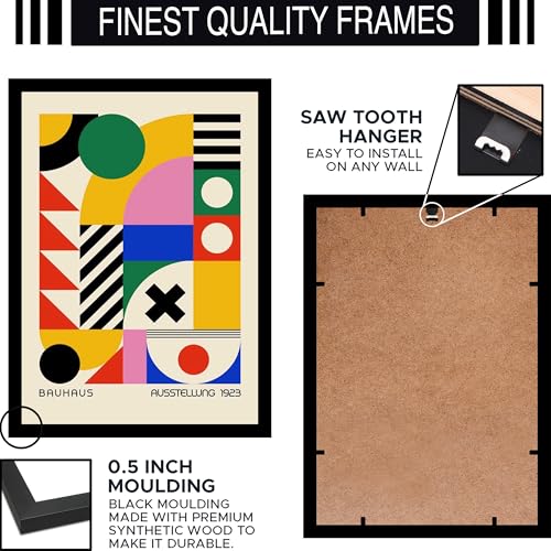Image of BLINKART Vintage Bauhaus Retro Geometric Aesthetic Poster Gallery | Colorful Wrap Framed For Home Office Studio Living Room Modern Art Studio Decoration Abstract Shapes | (d159) | 13x10 Inch