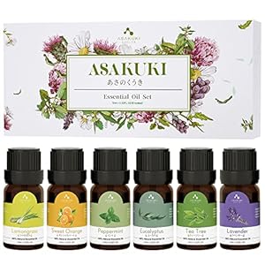 ASAKUKI Essential Oils Set, Starter Kit for Diffusers for Home Top6 Aromatherapy Gift – 6 Bottles*10mL(Lavender, Eucalyptus, Lemongrass, Tea Tree, Sweet Orange, Peppermint)