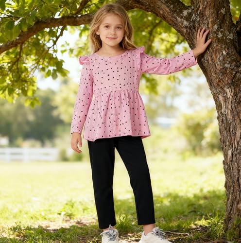 Image of Toddler Girl Clothes Ruffle Long Sleeve Heart Print Tops and Pants 2PC Little Girl Winter Outfits Size (4-7T)