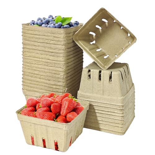 30 Pack Natural Pulp Fiber Berry Basket Small Molded Produce Vented Basket Kitchen Supplies for Strawberry Blueberry Raspberry Fruit Tray for Fruit Vegetable Farmer Market Grocery (Small)