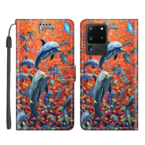 Elgzigok Wallet Phone Case for Samsung Galaxy S20 Ultra with Dolphin-aa480 - Stylish and Functional PU Leather-Free Smartphone Case with Card Holder Multicolor