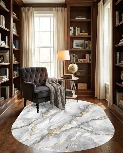 Tapete Oval Moderno Interior 152x213 cm Gris Dorado Blanco miniatura 2