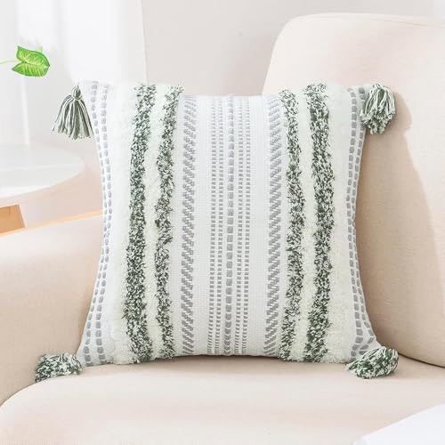 decorUhome Decorative Boho Throw Pillow Cover 18x18, Accent Neutral Textured