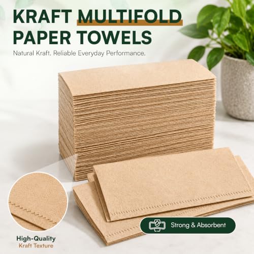 Image of Perfect Stix Kraft Multifold Paper Towels - 1,000 Count (4 Packs of 250) - Natural Brown Folded Hand Towels for Commercial, Office, Restaurant & Restroom Dispensers