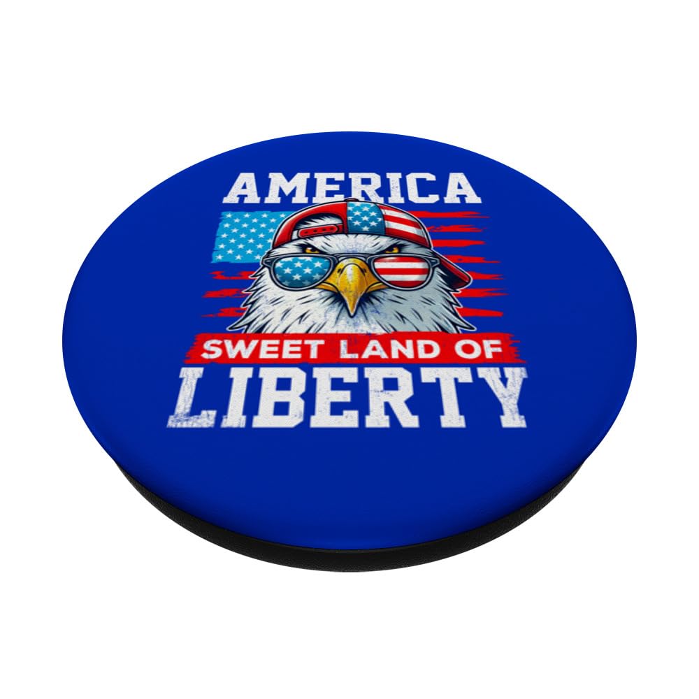 America Sweet Land of Liberty US Flag Cool Bald Eagle USA PopSockets Swappable PopGrip, Black - Image 2