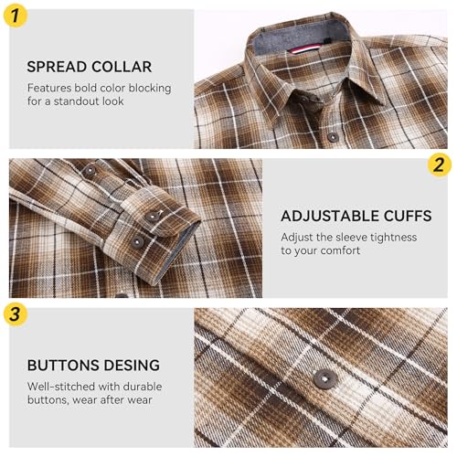 Image of WARHORSEE Flannel Shirt for Men Long Sleeve Button Down Plaid Shirts