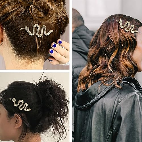 SIXDUTON 2 Pieces Metal Snake Hair Pins, Alloy Snake Hair Clips with Sparkly Rhinestone Set - Image 4