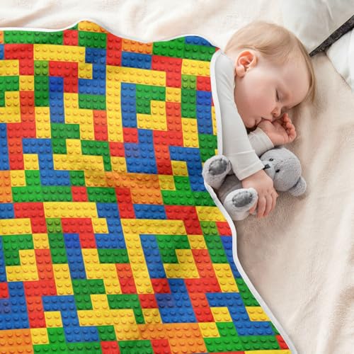 Image of Nursery Bed Blankets for Boys Girls Soft Swaddle Blanket for Infant Toddler 30X40in A Colorful Block Pattern with Different Colors and Shapes