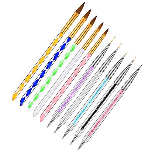 3D Nail Art Pens Kit Include Liner Brushes and Gel Painting Dotting Acrylic Nail Brush Pens (5+5Pieces)