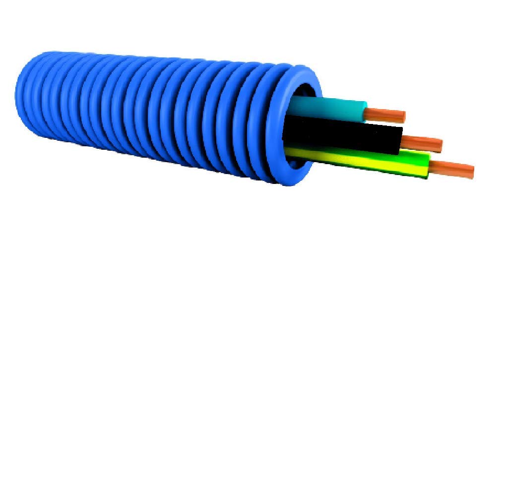 Gaine pré-filée 3 x 1,5mm² - Noir/Bleu / Vert jaune - Bobine 100m
