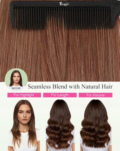 Image of YoungSee Human Hair Tape in Extensions Copper, 24 Inch Tape in Hair Extensions Human Hair, Soft and Shiny, Colored, Tape Extension Human Hair for Long Length