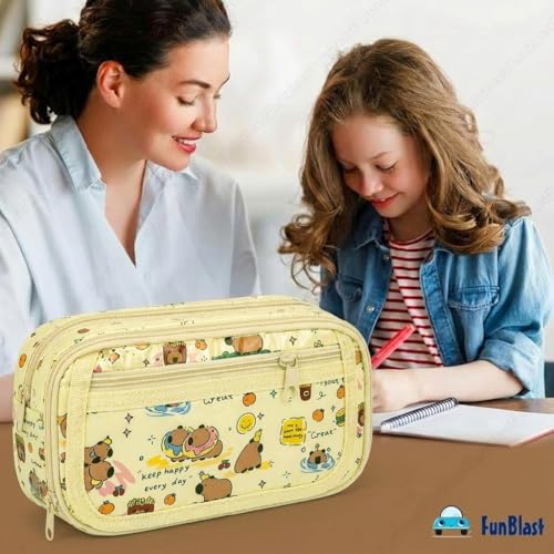 Image of FunBlast Pencil Pouch for Girls- Kawaii Pencil Pouch, Aesthetic Pencil Case Organizer, Large Capacity Stationary Organizer Case, Multipurpose Zipper Pouch for Kids & Adults (Beige)