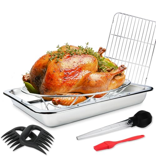 CLAVANY Turkey Roaster with Stainless Steel Cooling Rack and Turkey Rack for Smokers, Oven, Grill, Smoking and Grilling Accessories