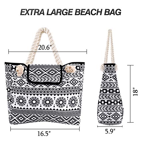 Women Beach Bag Large Waterproof Sandproof, Mandala Boho Bohemian Black White Extra Canvas Pool Tote Pockets, Travel Gym Yoga Swim XL Essentials Family Accessories Oversized Stuff Vacation Supplies - Image 4