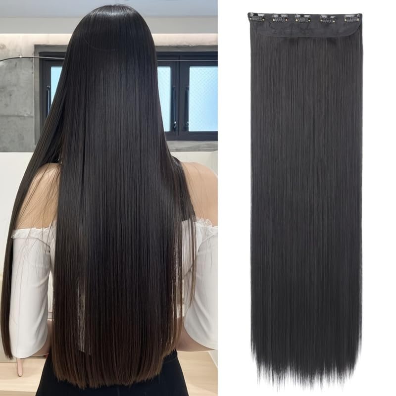 Image of 24 inch Heat Resistant Clip In Synthetic Straight Hair Extensions - Synthetic Hair Extension /Ponytail Long Braided Ponytail With Elastic Hair Ties Synthetic Hair Extensions (Style 9)