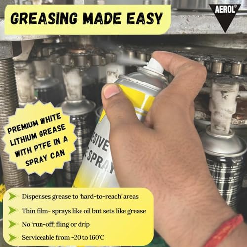 Image of Aerol Adhesive Grease Spray Grade 7000 | White Lithium Grease Fortified with PTFE for Bearings, Chains & Gears | High-Temperature Lubrication | -20C to 160C | 300 g / 464 ml | 1 Piece