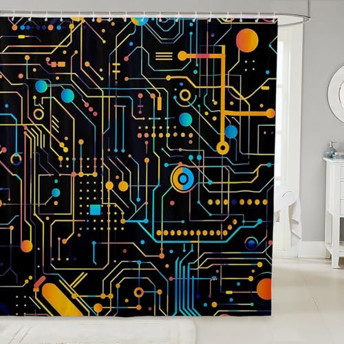 Erosebridal Kids Circuit Board Bathroom Shower Curtain Sets 72" W