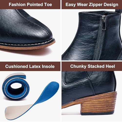 Women's Ankle Boots Mid-height Heels Chelsea Zipper Dressy Booties3