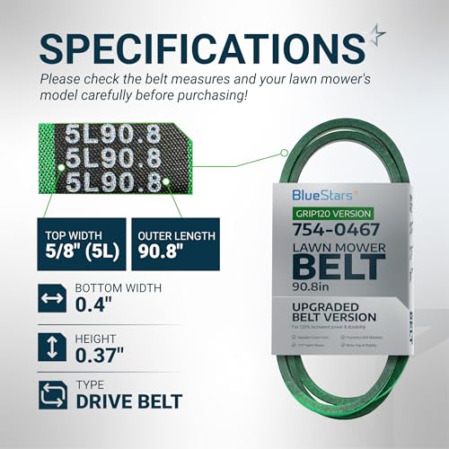 Image of [Upgraded Grip120] BlueStars 954-0467A Lower Drive Belt 5 /8 inch x 90.8 inch | For MTD Cub Cadet LTX 1040 Troy Bilt Bronco Toro 112-0301 LX460 Craftsman Lawn Mowers Replaces 954-0467 754-0467 Aramid Cord