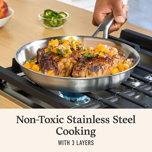Image of Calphalon Brushed 3-Ply Stainless Steel Cookware w /Turbo Heat Tech 10 inch Fry Pan, Induction, Oven Safe 450F, Brushed Stainless Silver