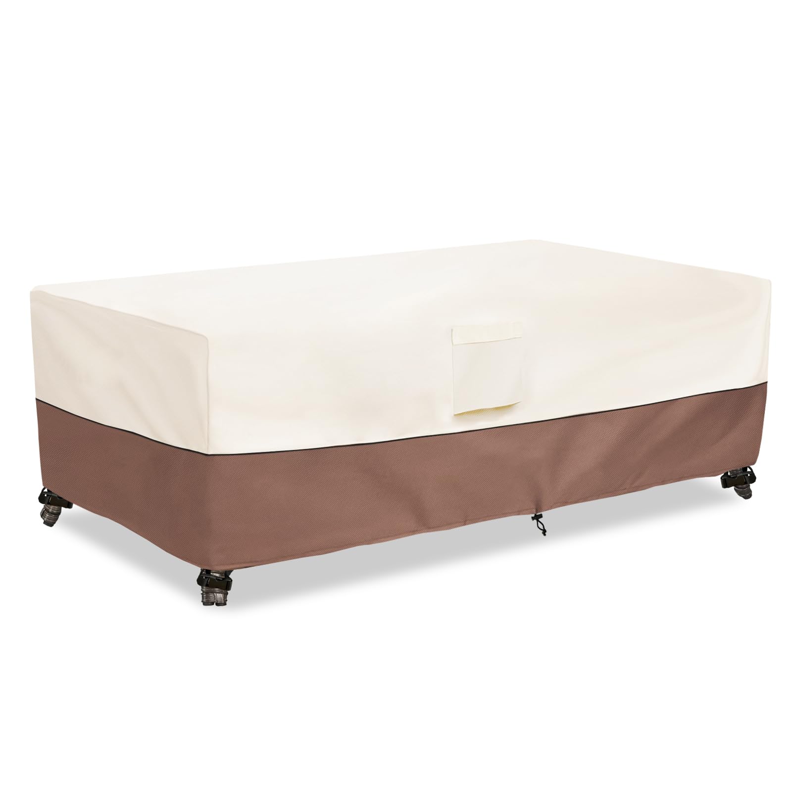 okcool outdoor coffee table cover,waterproof rectangular patio small side table cover,48 x 28 x 16 inch, outdoor table covers waterproof rectangle,beige & brown