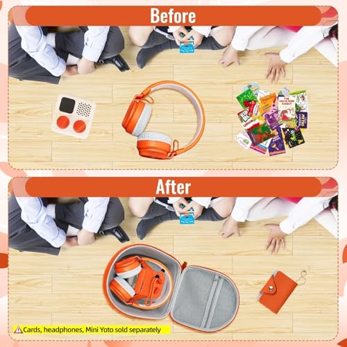 Image of Hard Case Compatible with Yoto Mini (2024 Edition), 3-in-1 Travel Bundle: Silicone Cover + Case with Shoulder Strap (Fits Mini Player & Headphones) + Up to 10 Card Holder for YOTO Cards (Orange)