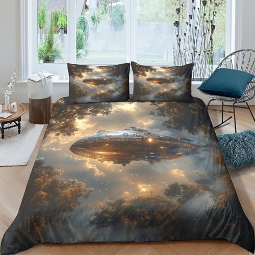 Housse de couette dirigeable steampunk 3D anti-acarien lit 140x200cm - 2