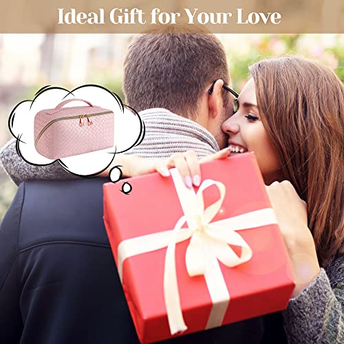 Sfxulix Large Capacity Travel Cosmetic Bag - Makeup Bag, Pu Leather Waterproof Women Portable With Handle And Divider Flat Lay Organizer #TOP6