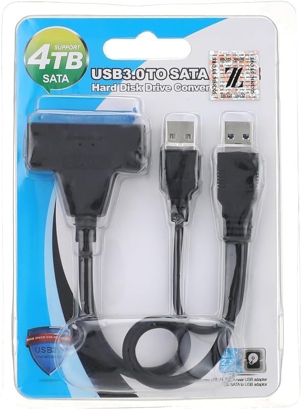 Image of SANCY USB 3.0 to SATA Adapter Cable, 0.3m, 3A Fast Charging, Pure Copper with DC Port, PVC Jacket for Data Transfer & Charging