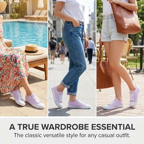 Image of Canvas Shoes for Women, Women's Fashion Sneakers | Casual Low Top, Lace Up, Rubber Sole, Canvas Upper, Cushioned Insole