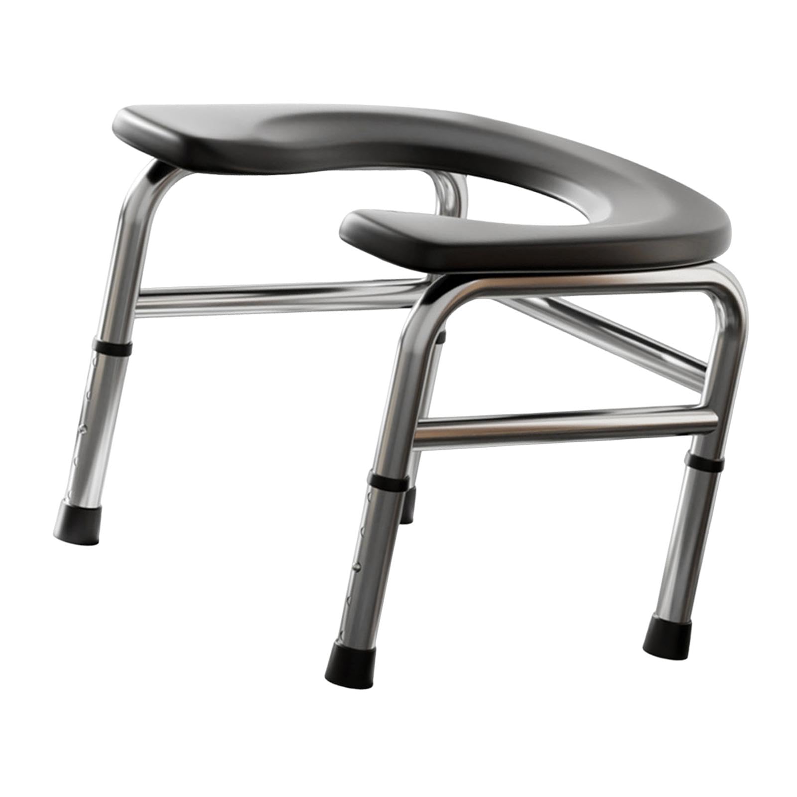 Asiento de Inodoro Elevado, Taburete con Orinal Portátil, Base Estable, Altura Ajustable para Baño, Negro