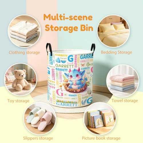 Image of Custom Dragon Laundry Hamper, Personalized Laundry Basket with Name, Customized Dirty Clothes Basket for Clothes Toy Bathroom Bedroom Storage,S-16.5 inchX 13.8 inch