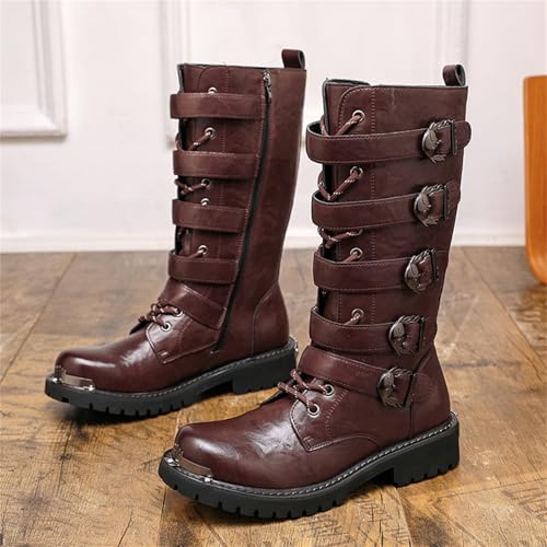 Image of CHUUMEE Men's Wear Resistant Cycling Motorcycle Boots Side Zipper Waterproof Biker Riding Punk Rock Metal Toe Cowboy Western Tactical Army Boot