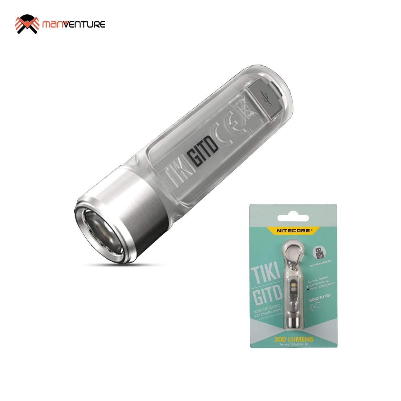 Nitecore TIKI GITD | Mini Torcia LED 300 Lumen | Mini Torcia Led Ricaricabile Fosforescente | Torcia Portachiavi Impermeabile