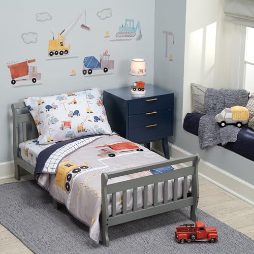 Image of Bedtime Originals 4-Piece Construction Zone Gray /Navy /White Toddler Bedding Set