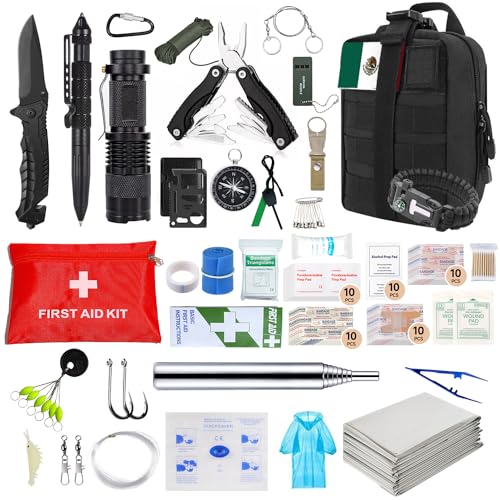 Niñas, Compra de libro digital JEMUON Kit de Supervivencia, Kit de Supervivencia Militar Profesional, con Linterna LED, Brújula, Chubasqueros, Gasa, Camping Accesorios, para Supervivencia Al...