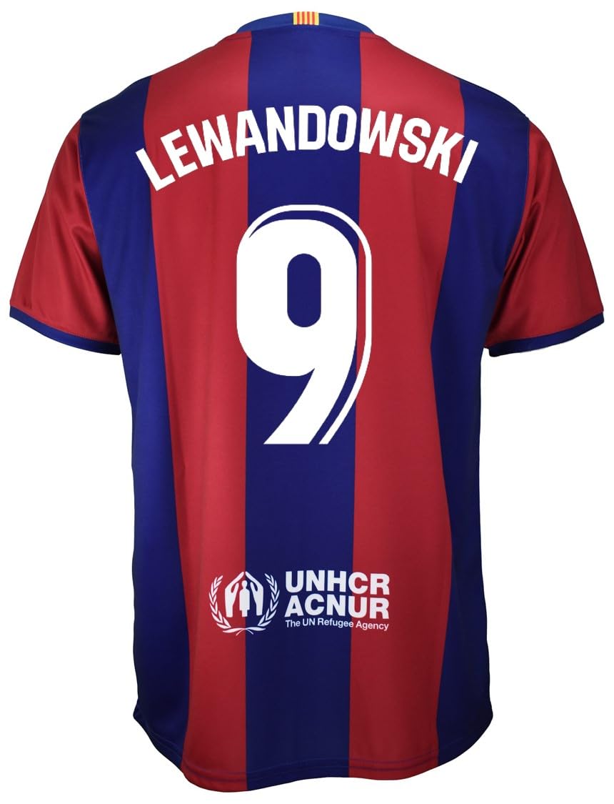 Futbol Club Barcelona Camiseta Primera equipación 2023/2024 - Lewandowski 9 - Réplica Oficial con Liciencia Adulto