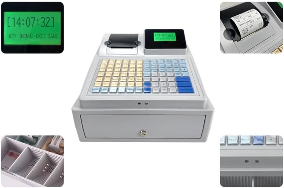 レジ、レシートプリンター、UV偽造検出器、内蔵プリンター、デュアルスクリーンディスプレイ、取り外し可能なキャッシュトレイ、小売店やレ