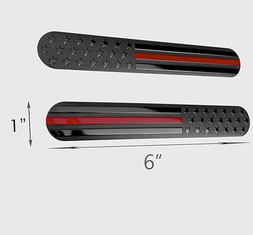 Muzzys (Set Of Two) 6"X1" Black Thin Red Line Embossed American Flag Decal Emblem Sticker Badge Honor Firefighters United States Stick On Car Truck Door Fender Window Glass Made In Usa #TOP1