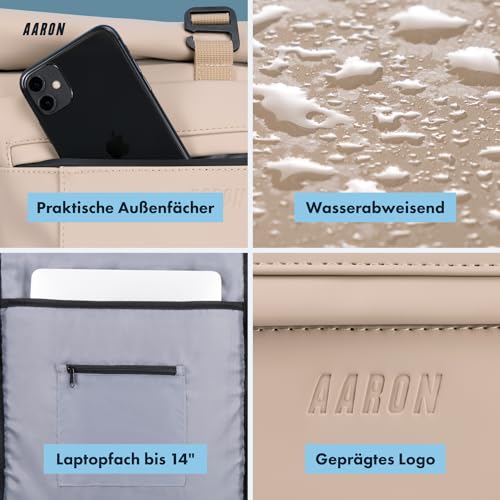 Leichter Aaron Rolltop Rucksack für Damen und Herren mit Laptopfach