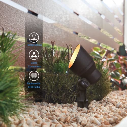 Goodsmann Low Voltage Landscape Lights Landscape Floodlights Spotlights 3W Led 200 Lumen With Replaceable Bulb 12V Ac With Metal Stake Cable Connector 9121-16503-01A #TOP2
