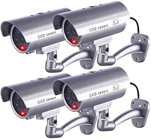 Fake Security Camera Dummy Cameras CCTV Surveillance System with Realistic Simulated LEDs for Home Security Warning Sticker Outdoor Indoor Use Pack of 2 by IDAODAN 4 pack