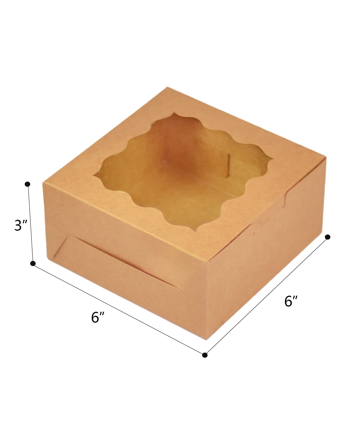 60 cajas de panadería Kraft con ventana de 6 x 6 x 3 pulgadas gruesas y resistentes cajas de pastelería macarrones para panadería