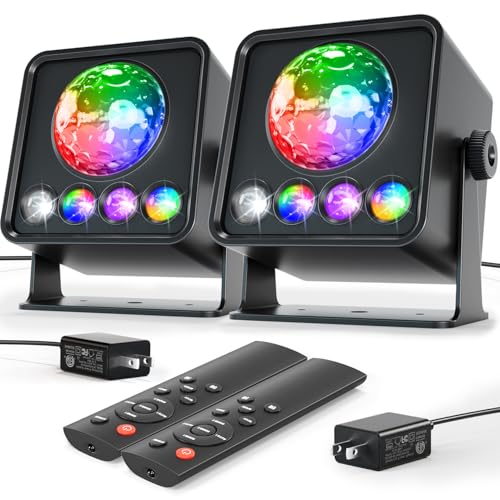 Image of 2-Pack Sunset Lamp Disco Ball Party Lights - Sound Activated LED Strobe & Stage Lights for Home Parties, Weddings, Bars, Clubs, Karaoke, Halloween, Christmas & Wall Decor (Enhanced Dual Lighting Set)