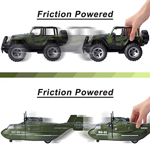 image for JOYIN Military Vehicle Toy Set of Friction Powered Transport Airplane 