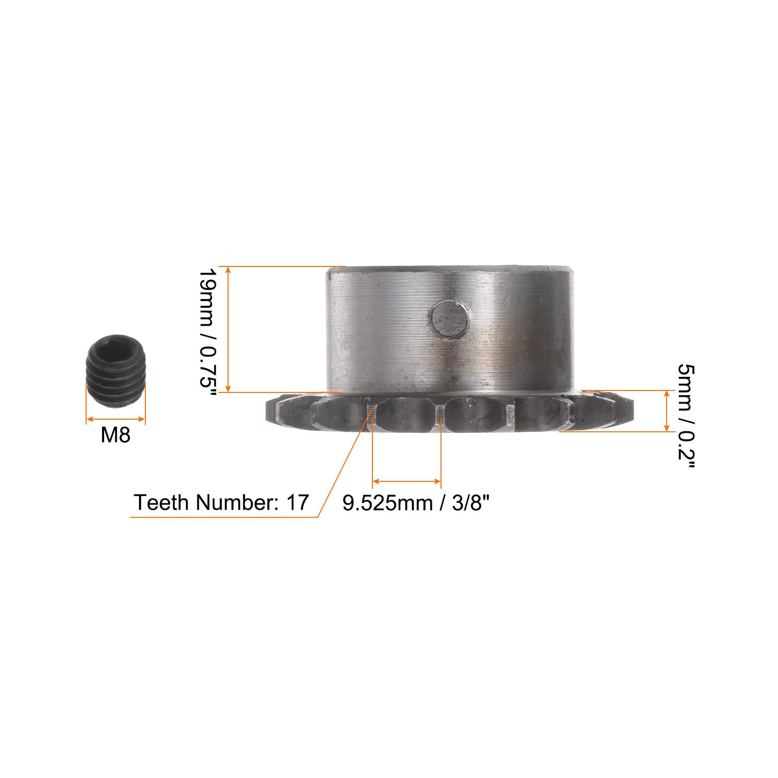 sourcing map 06B Rollenkettenrad 17T Teilung 3/8" 25mm Bohrung A3 Kohlenstoffstahl
